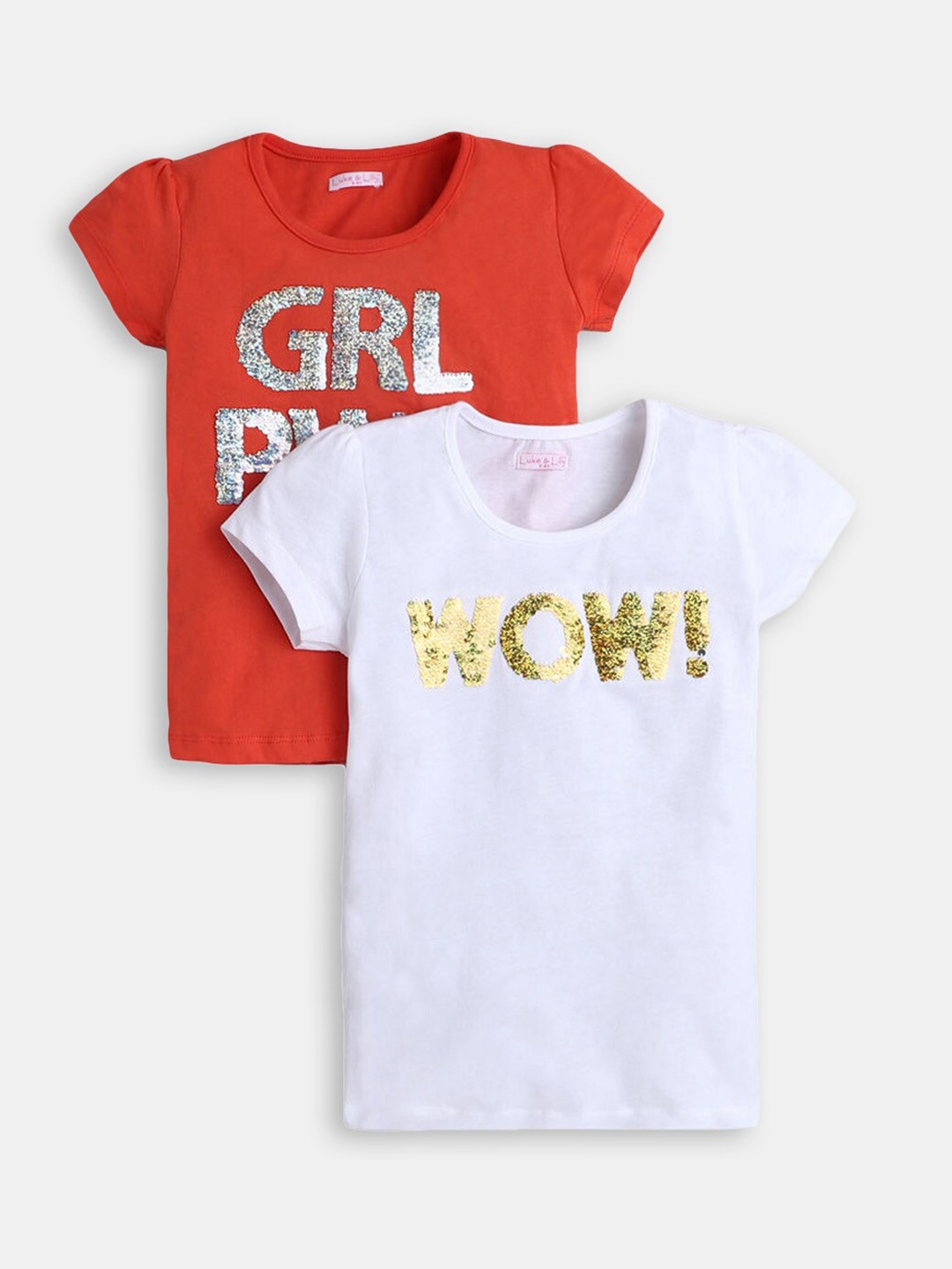 

Hopscotch Girls Red & White Pack of 2 Typography T-shirt