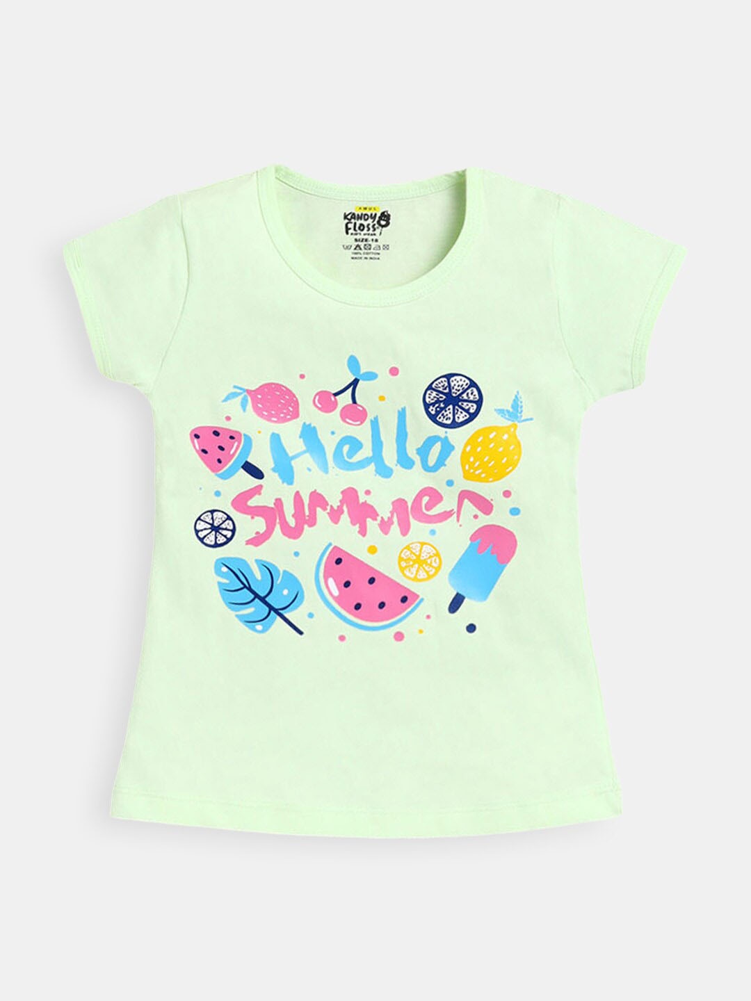 

Hopscotch Girls Green Printed Applique T-shirt