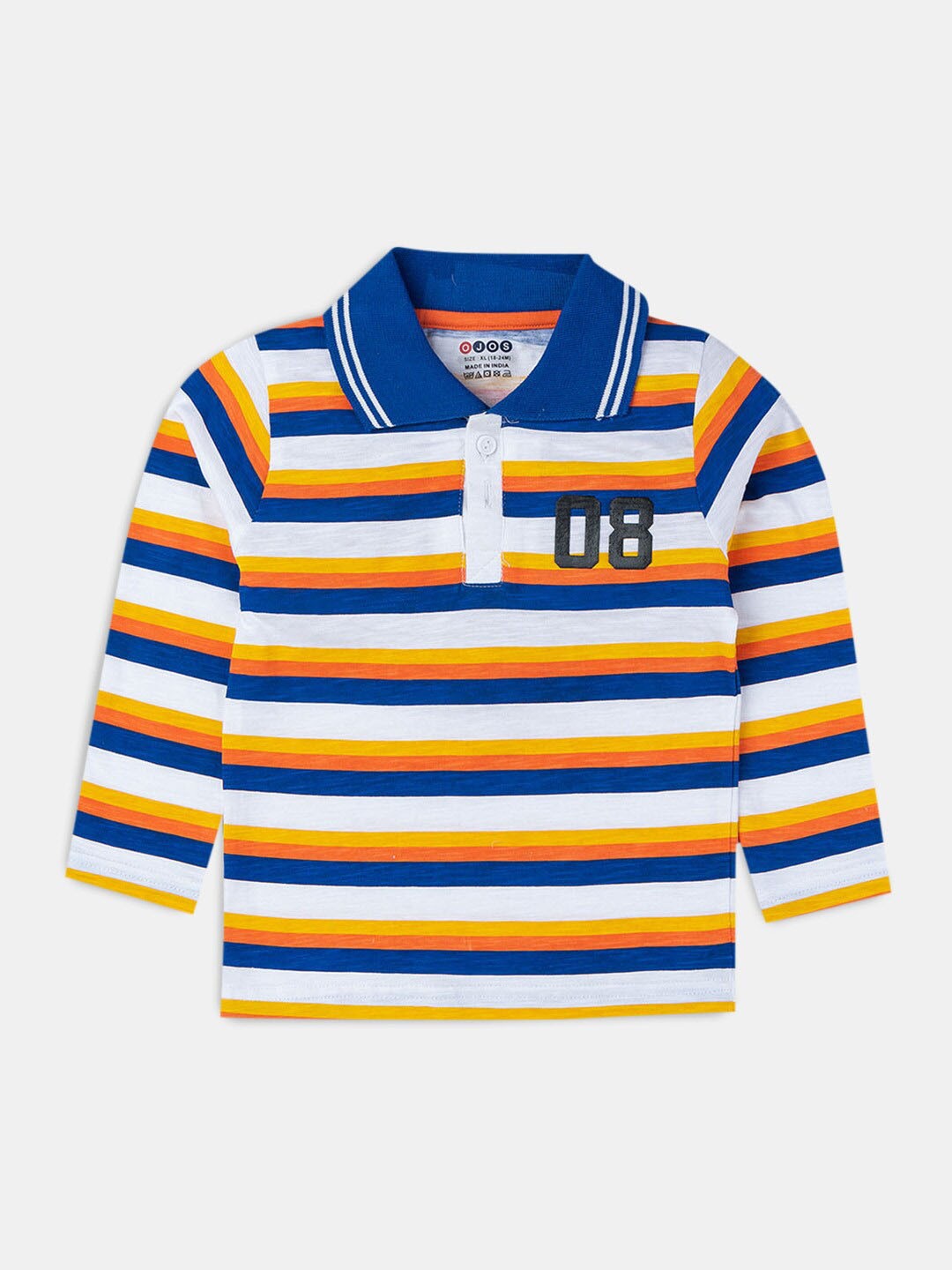 

Hopscotch Boys White Striped Polo Collar T-shirt
