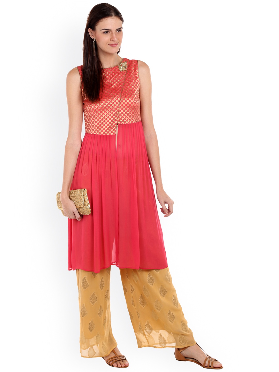 

Fusion Beats Pink Stylised Shrug with Woven-Design