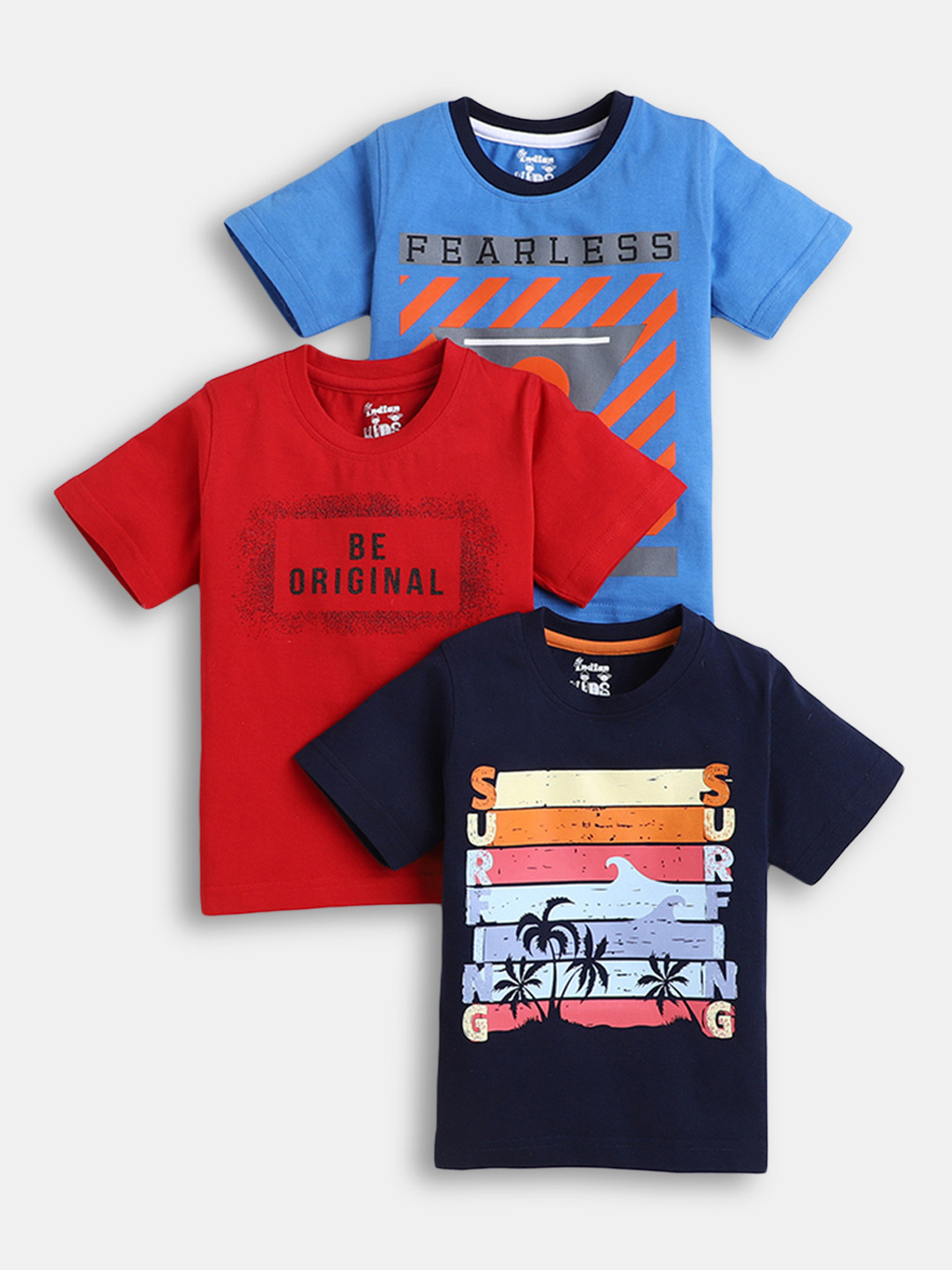 

Hopscotch Boys Pack Of 3 Printed Cotton T-shirt, Red