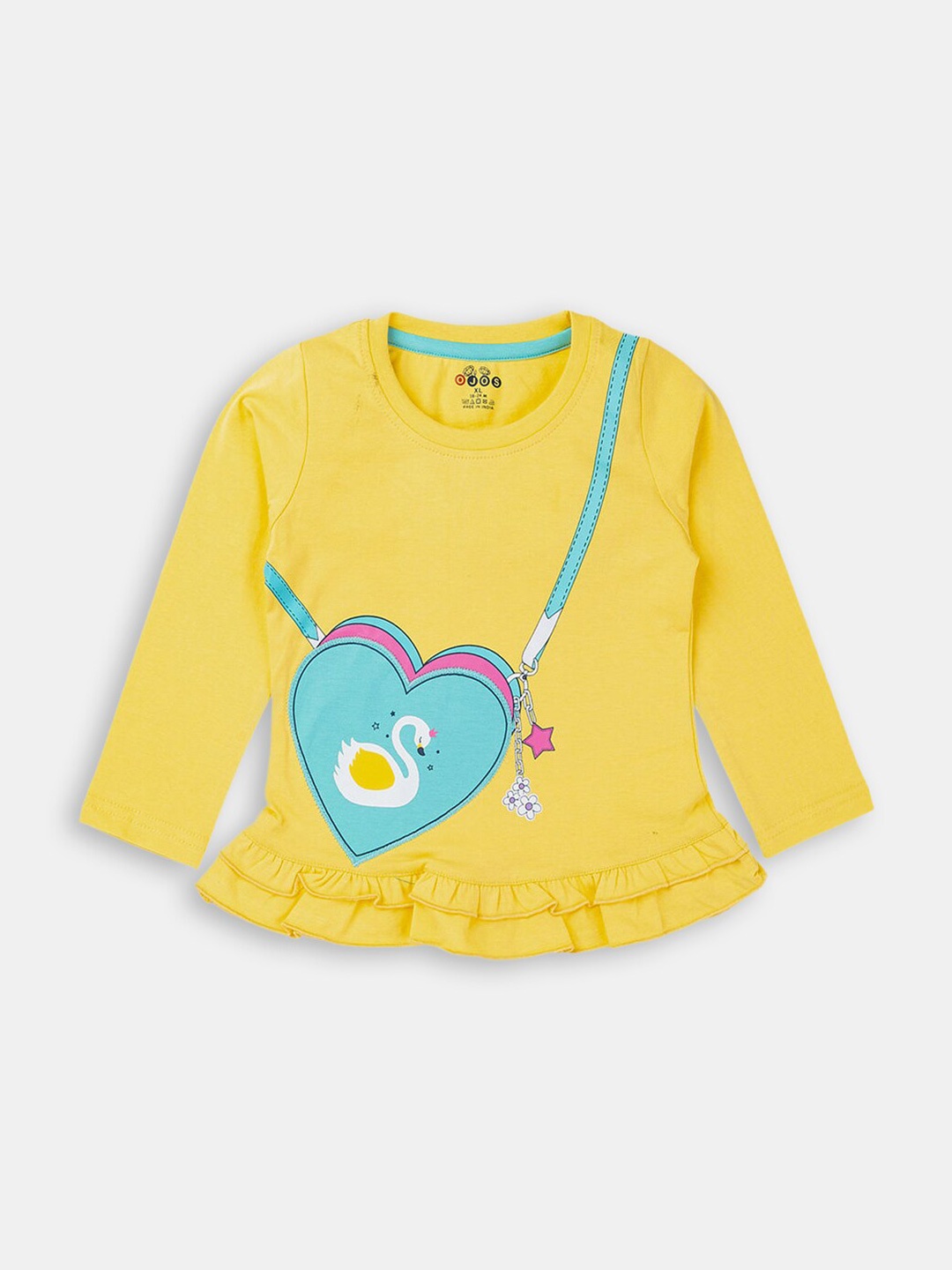 

Hopscotch Girls Yellow Printed Cotton T-shirt