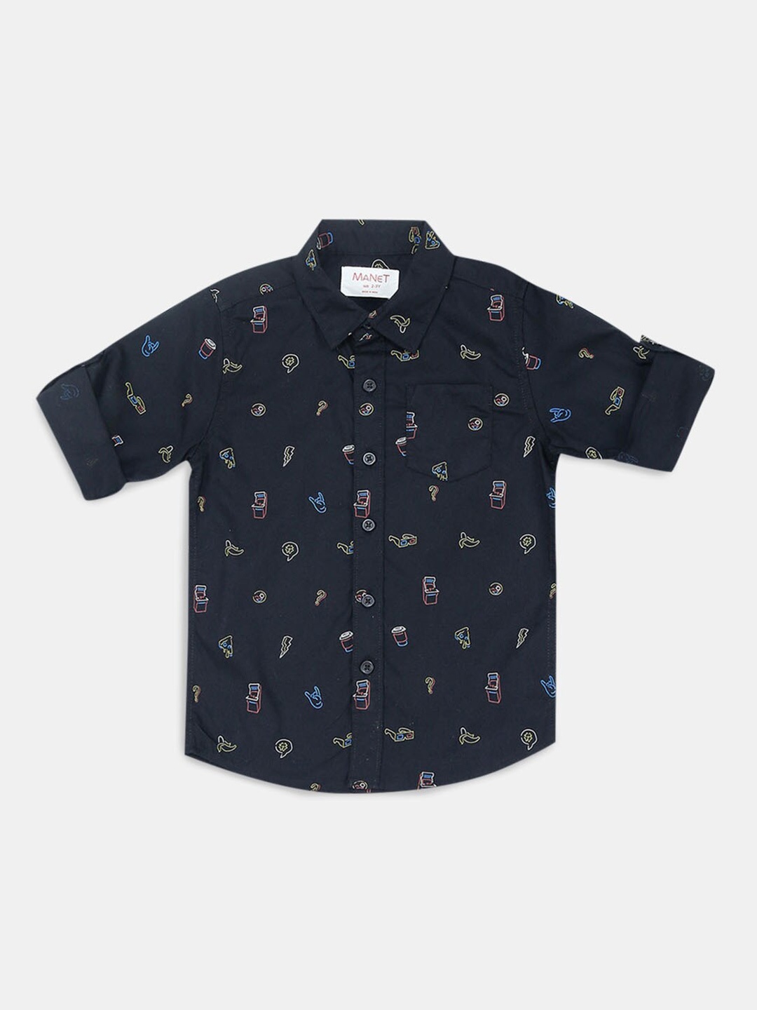 

Hopscotch Boys Navy Blue Classic Printed Cotton Casual Shirt