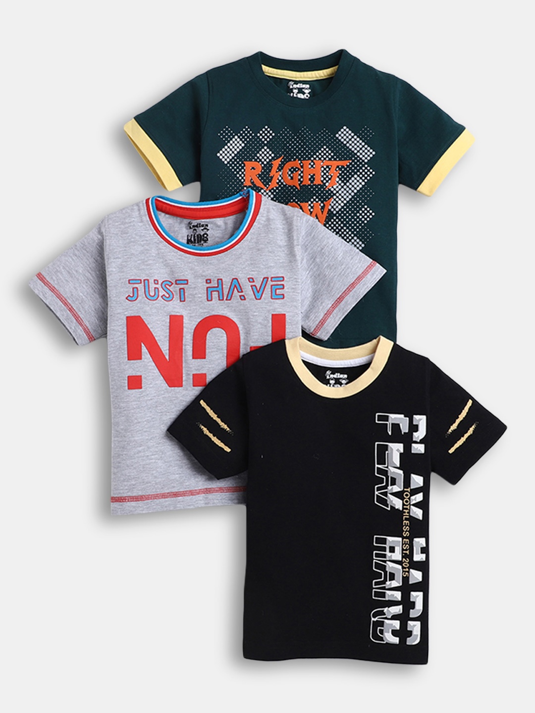 

Hopscotch Boys Pack Of 3 Printed Cotton T-shirt, Black