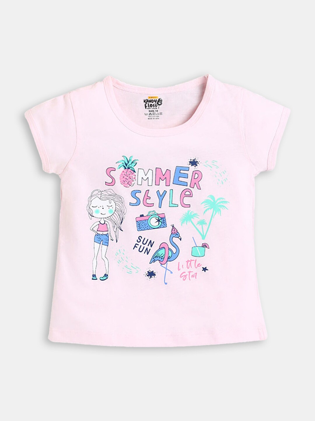 

Hopscotch Girls Pink Printed Cotton T-shirt