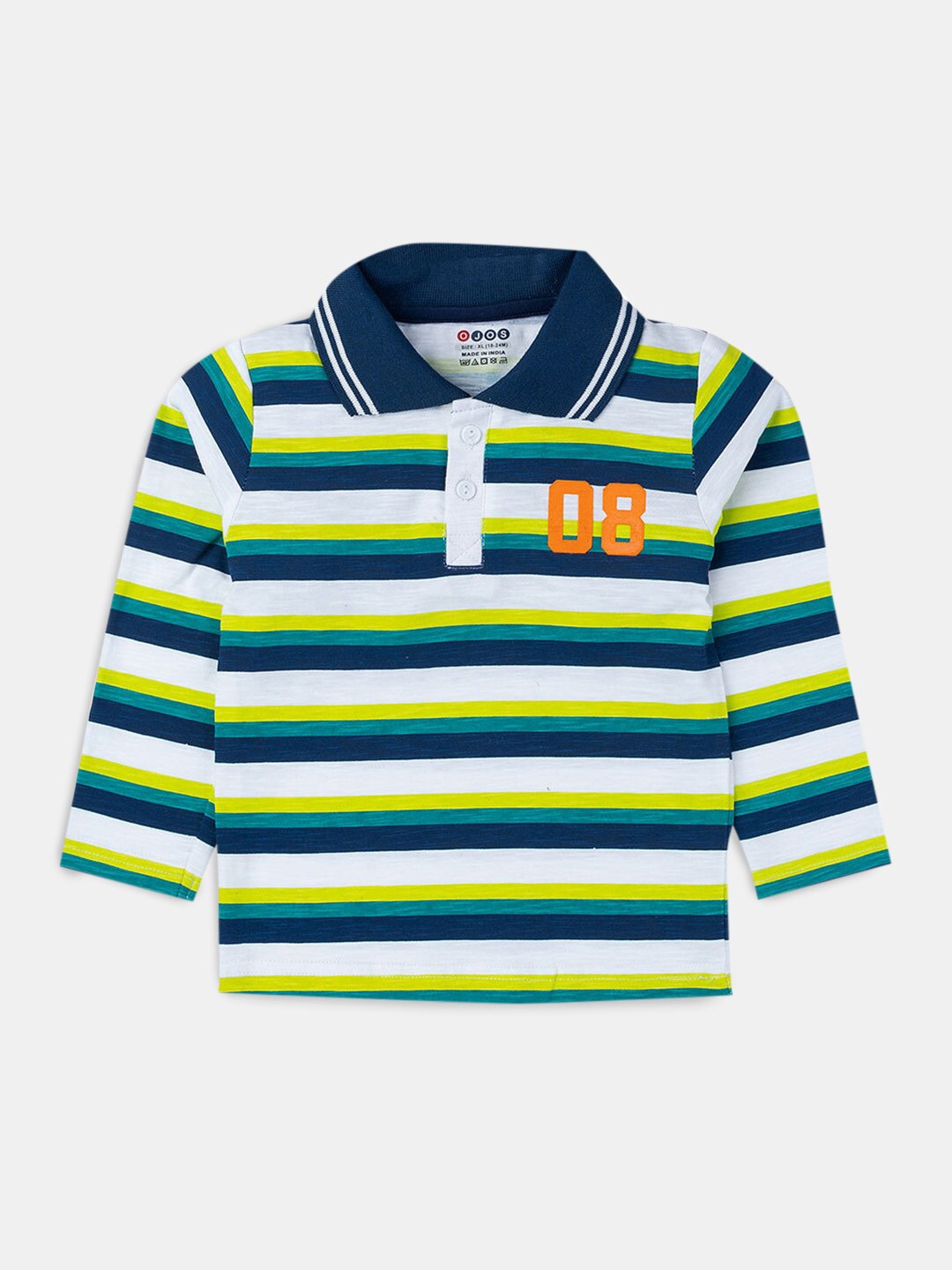 

Hopscotch Boys White Striped Polo Collar Cotton T-shirt