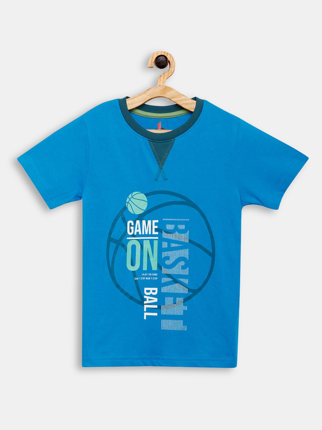 

Hopscotch Boys Blue Printed Cotton T-shirt