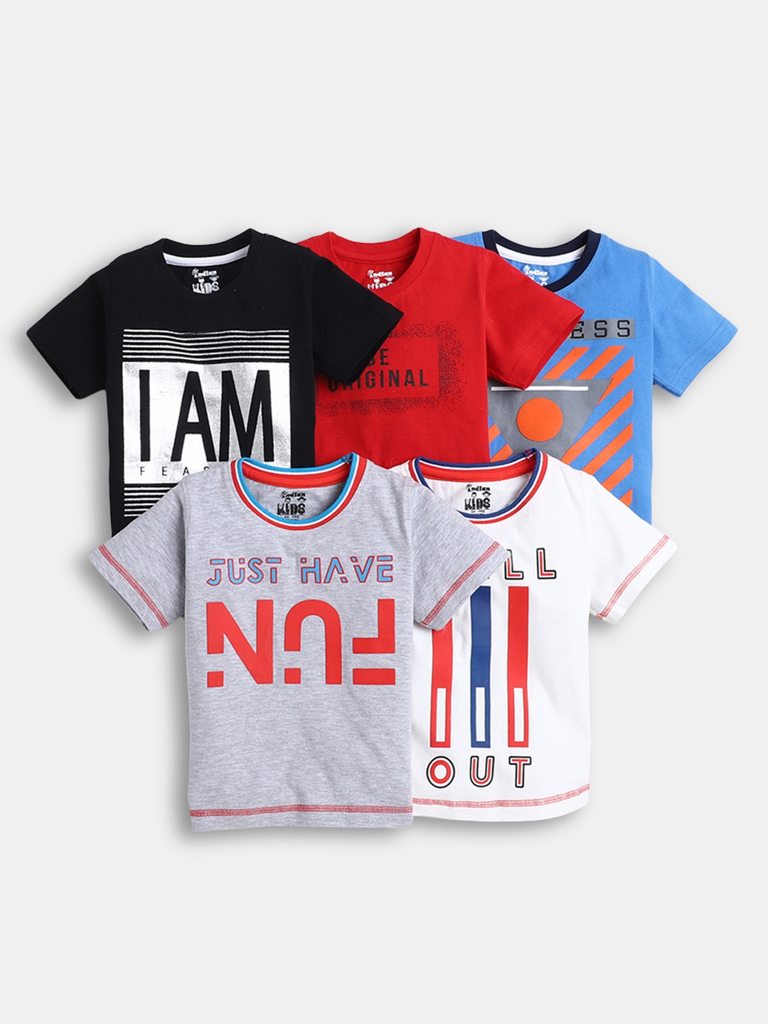 

Hopscotch Boys Grey Typography Pack Of 5 Printed Cotton T-shirt