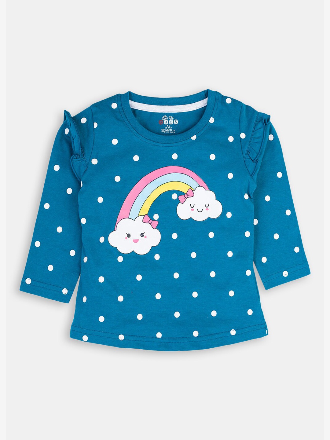 

Hopscotch Girls Blue Printed Cotton T-shirt