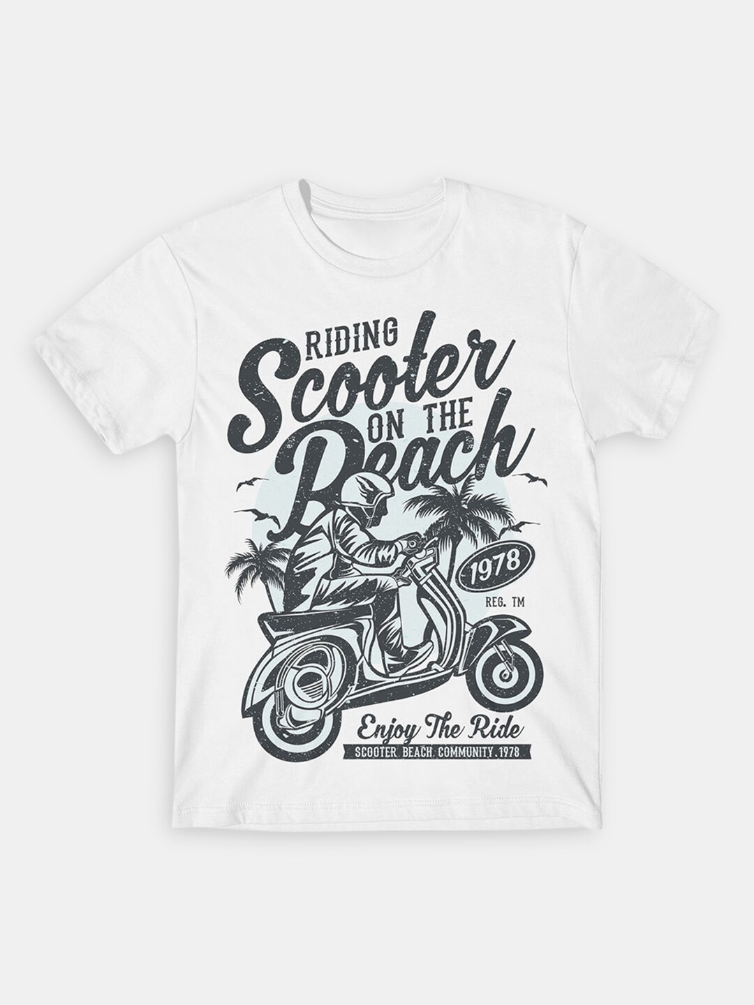 

Hopscotch Boys White Biker Printed Cotton T-shirt