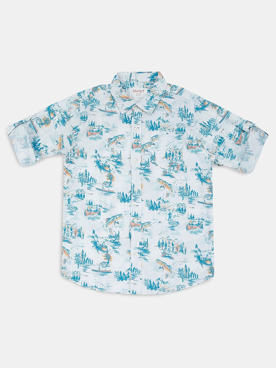 

Hopscotch Boys Classic Floral Printed Cotton Casual Shirt, Blue