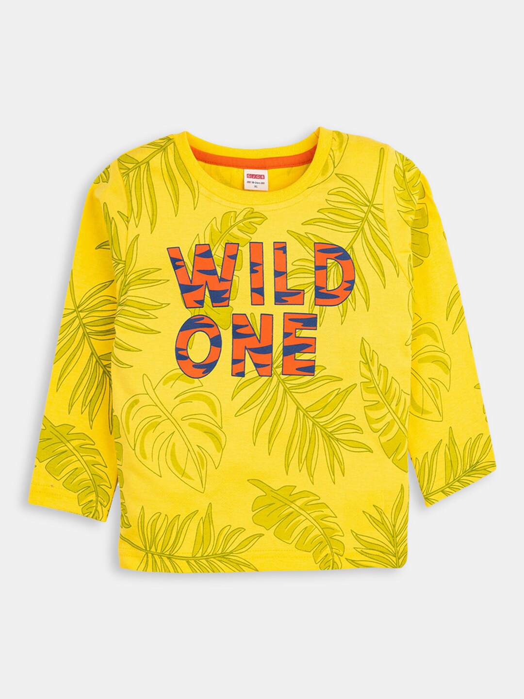 

Hopscotch Boys Gold-Toned Typography Printed Tropical Cotton T-shirt