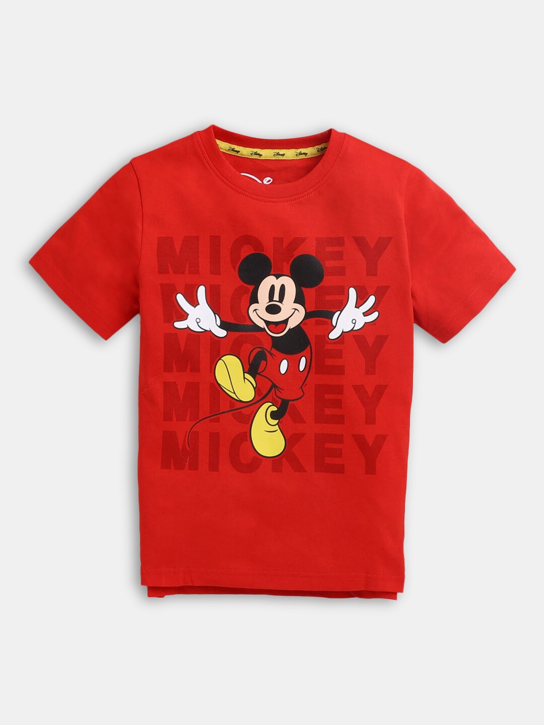 

Hopscotch Boys Red Mickey Mouse Printed Cotton T-shirt