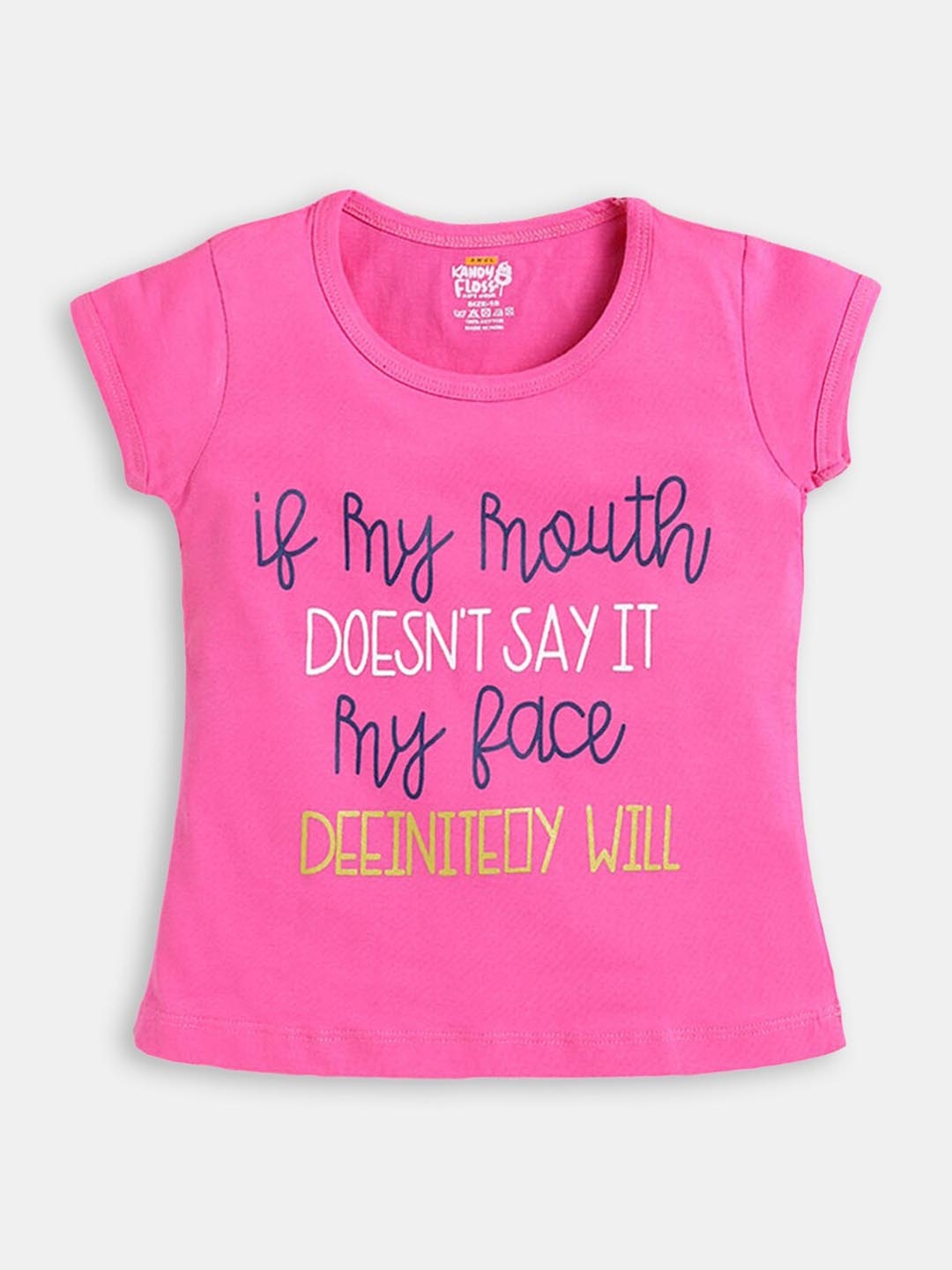 

Hopscotch Girls Pink Typography Printed Cotton T-shirt