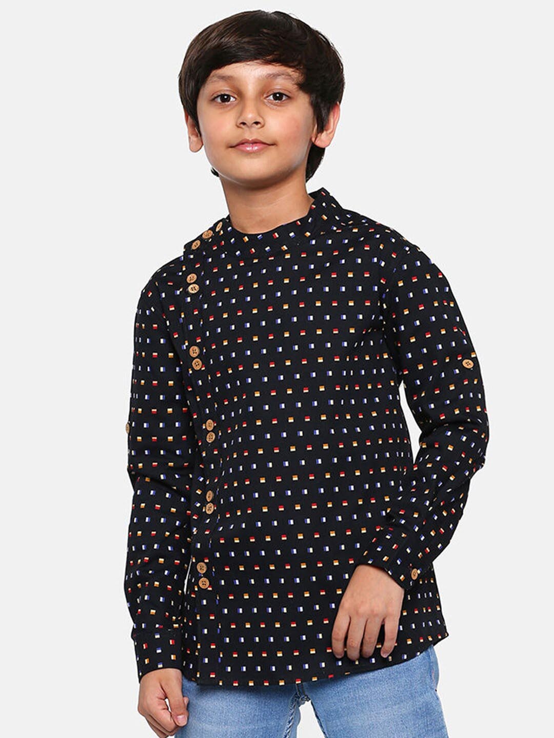 

Hopscotch Boys Classic Printed Cotton Casual Shirt, Black