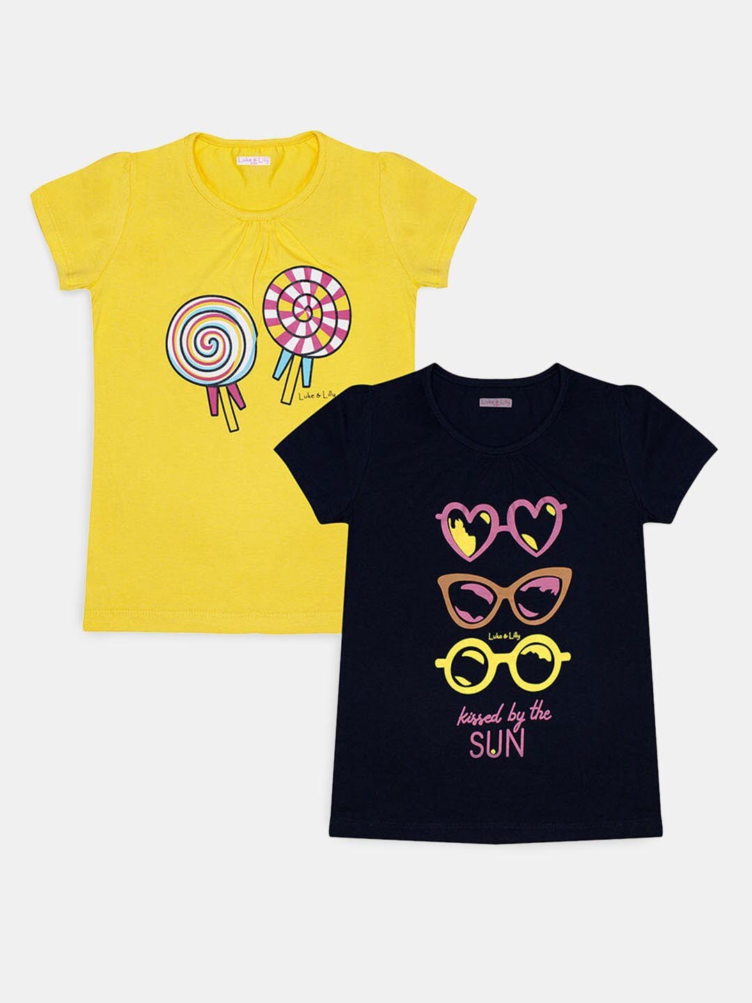 

Hopscotch Girls Pack of 2 Yellow & Black Cotton Printed T-shirt