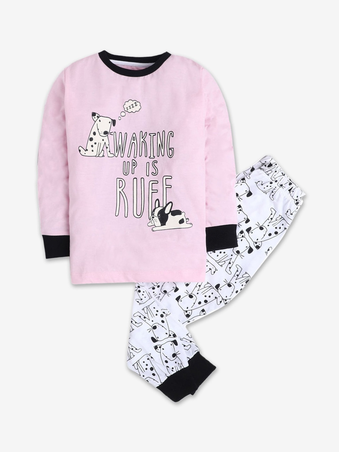 

Hopscotch Girls Pink & White Printed Night suit