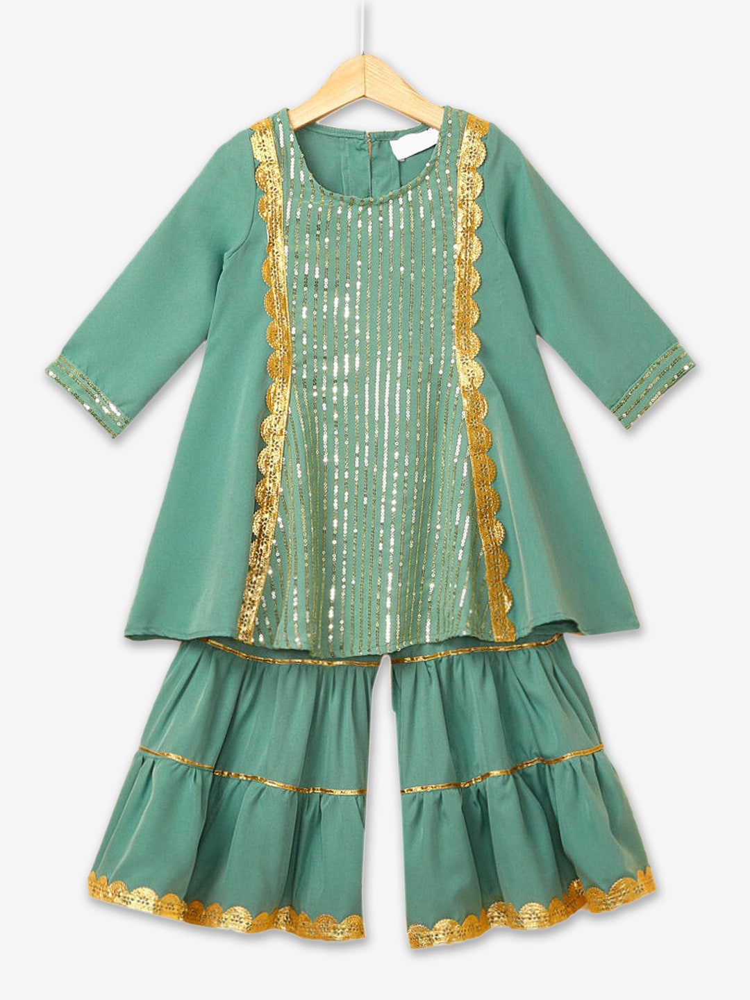 

Hopscotch Girls Green Sequinned Kurta with Sharara