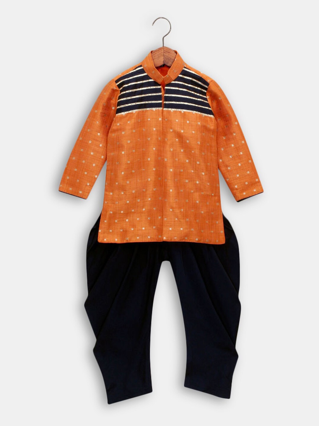 

Hopscotch Boys Orange Pure Silk Kurta with Salwar