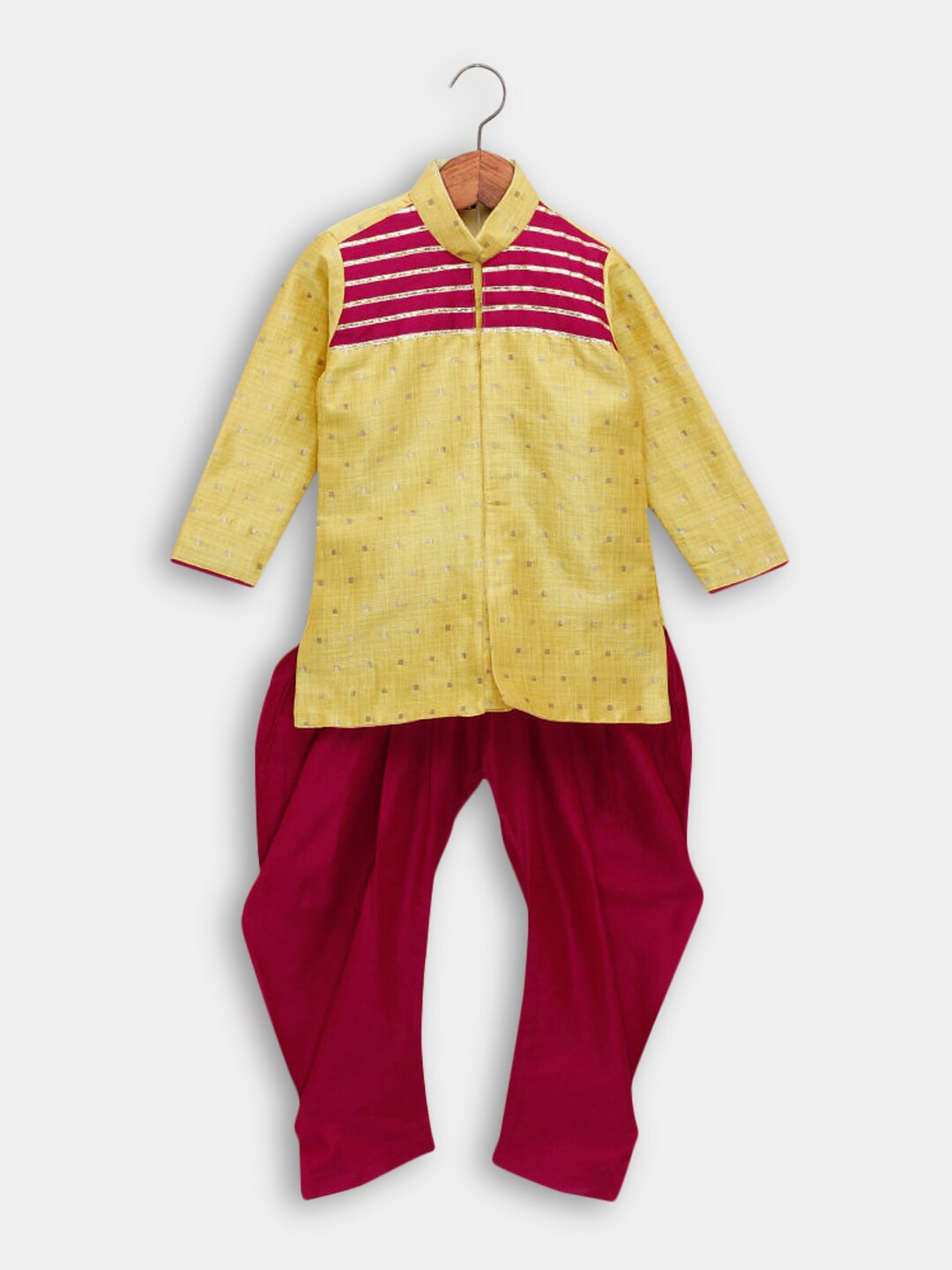 

Hopscotch Boys Yellow Gotta Patti Pure Silk Kurta with Salwar