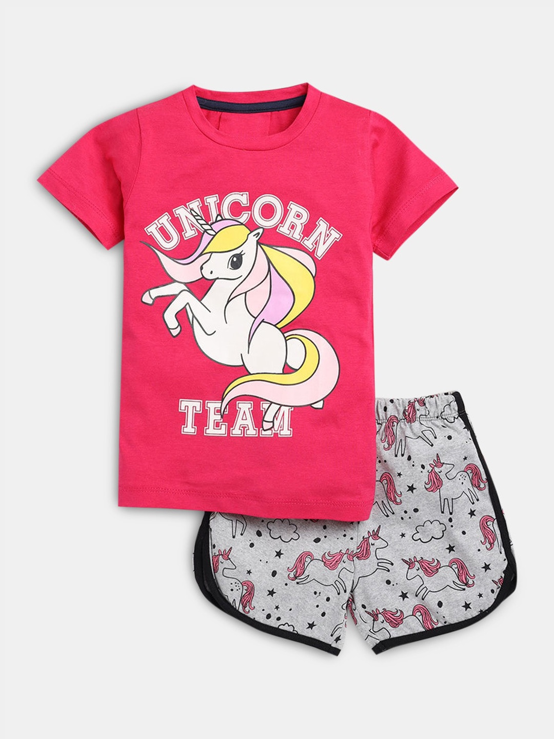 

Hopscotch Girls Red & Grey Printed Pure Cotton Night suit