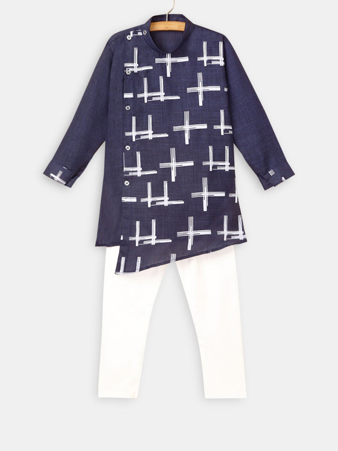 

Hopscotch Boys Navy Blue Printed Kurta With Pyjamas