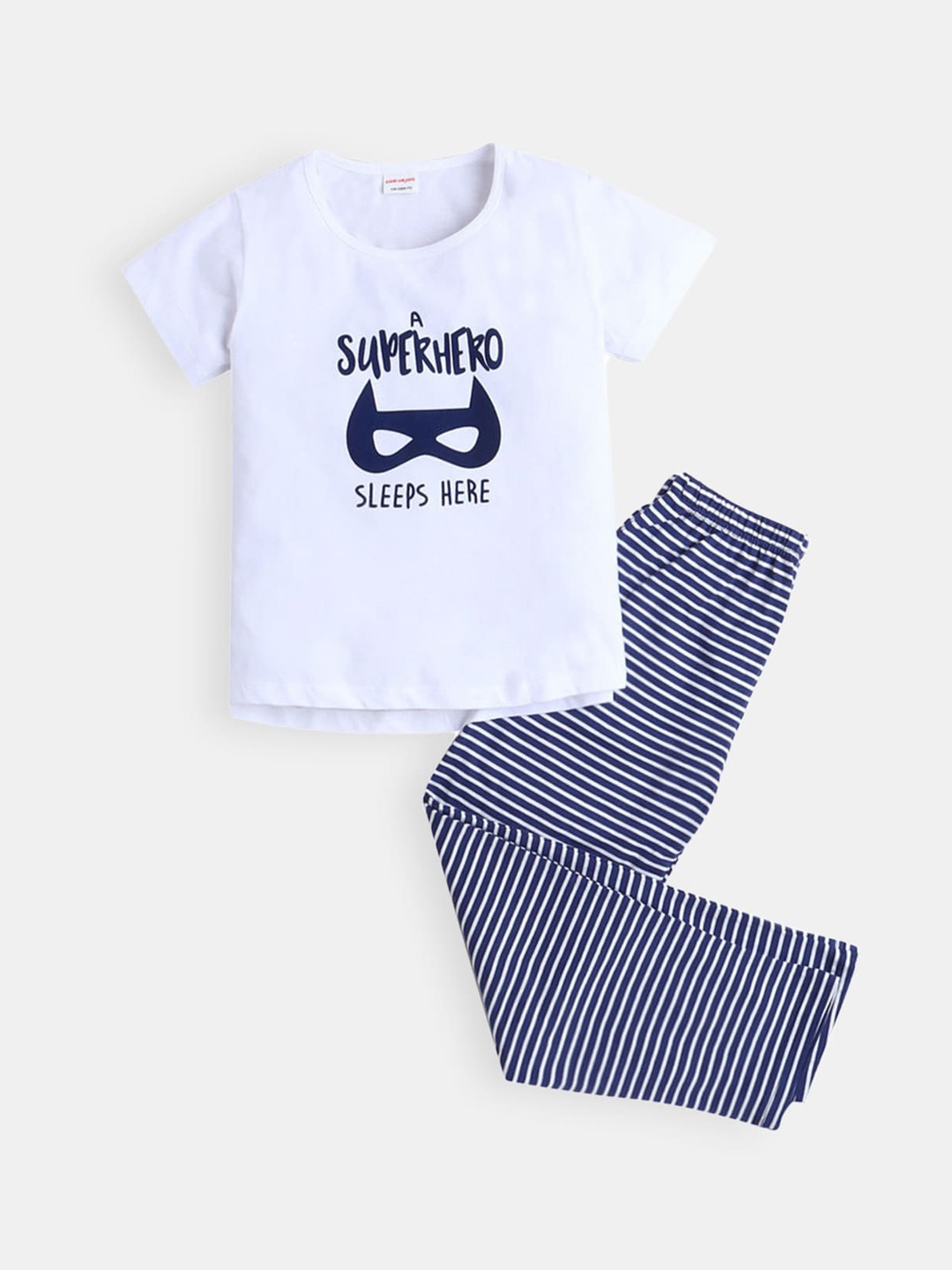 

Hopscotch Boys White & Blue Printed Pure Cotton Night suit