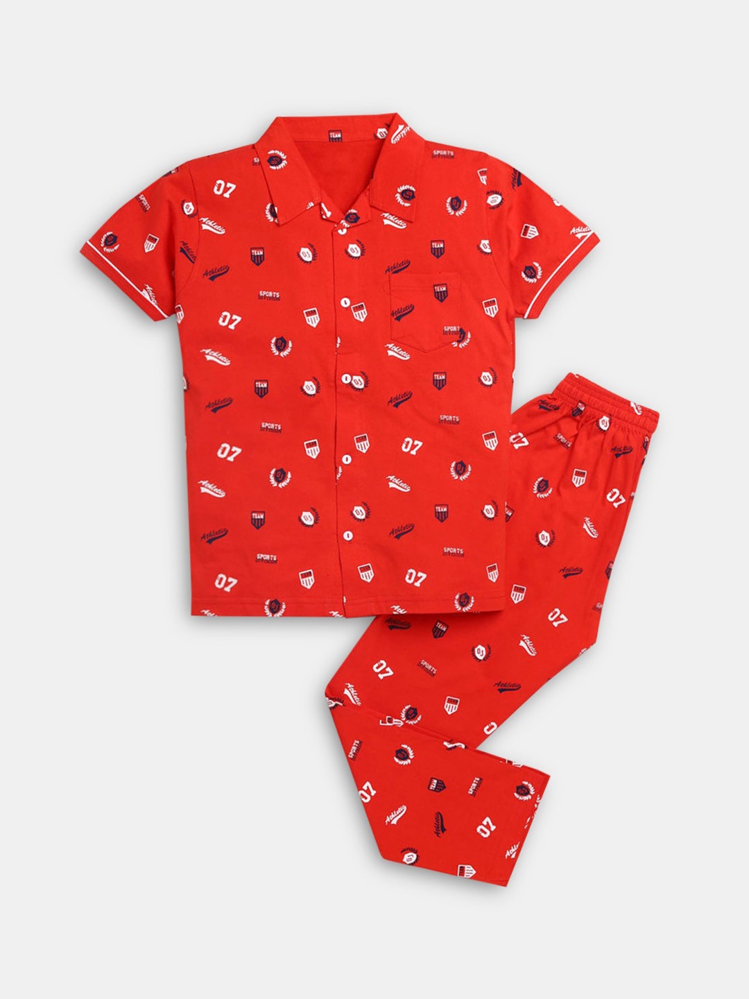 

Hopscotch Boys Orange & Blue Graphic Printed Pure Cotton Night suit