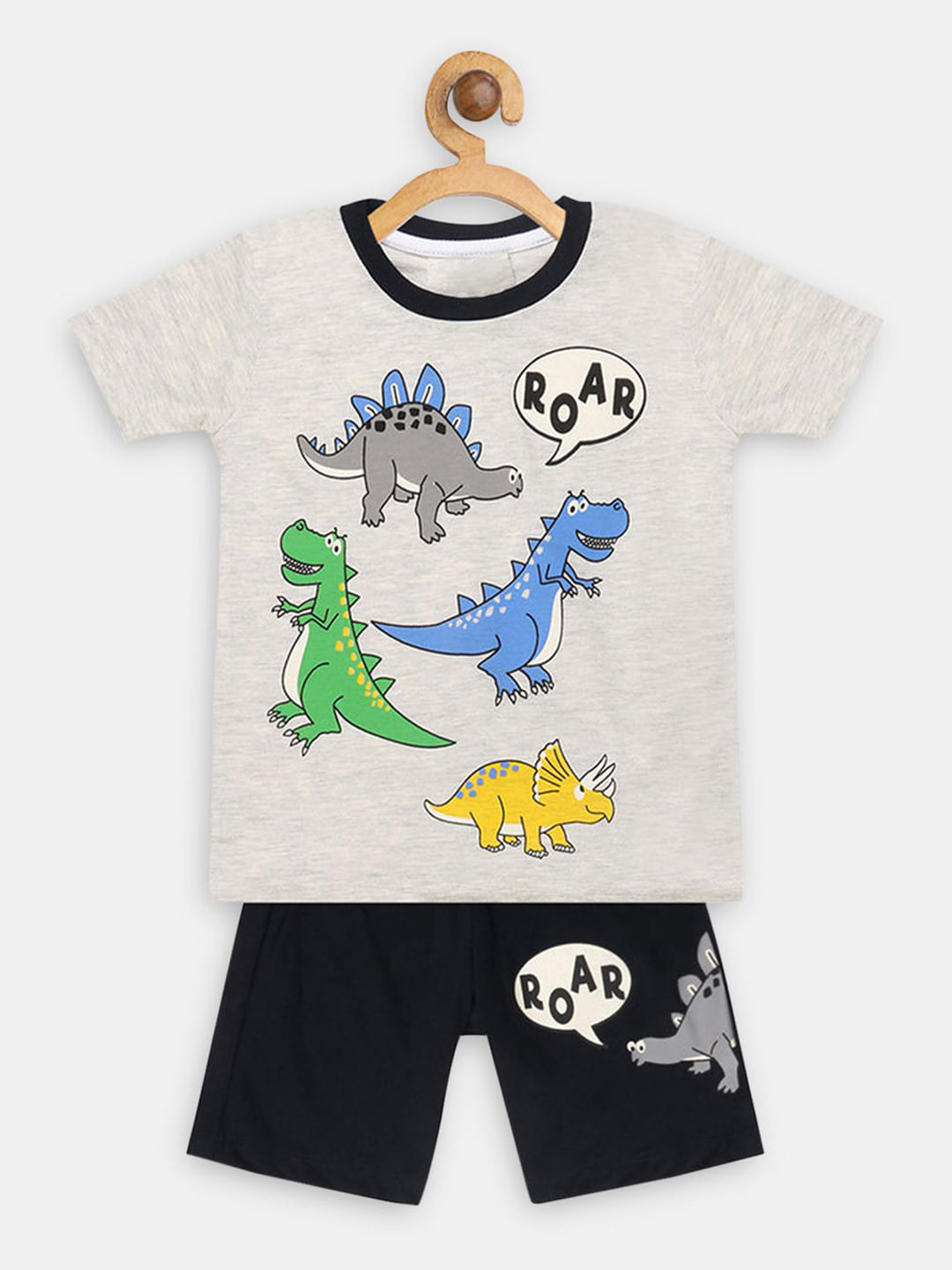 

Hopscotch Boys Grey & Black Graphic Printed Pure Cotton Night suit