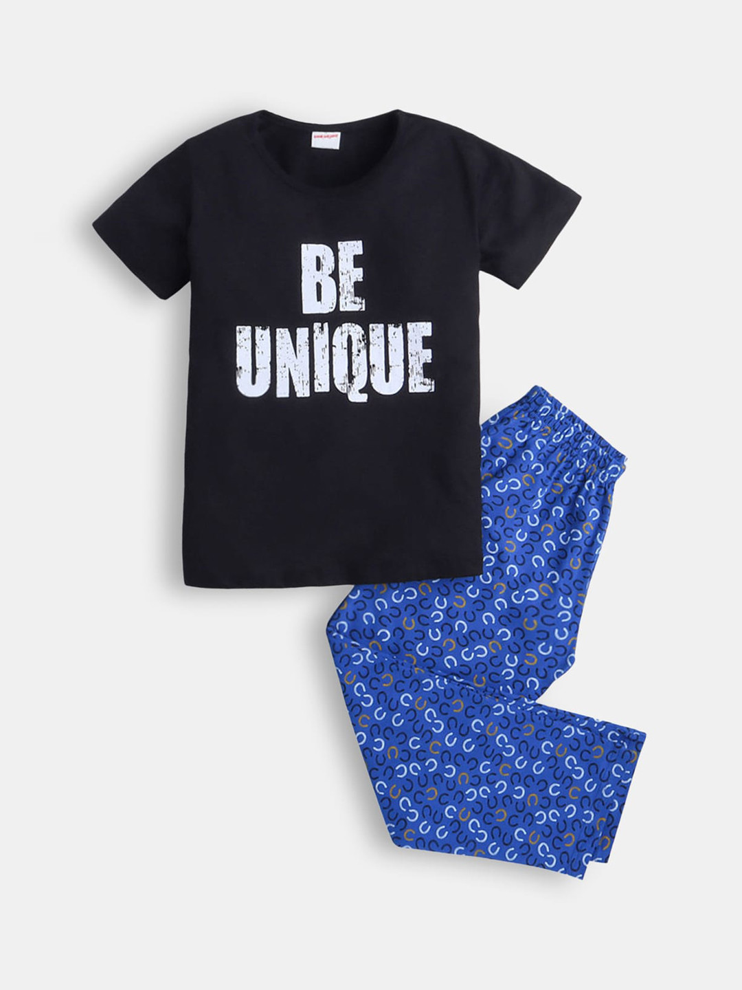 

Hopscotch Boys Black & Blue Printed Pure Cotton Night suit