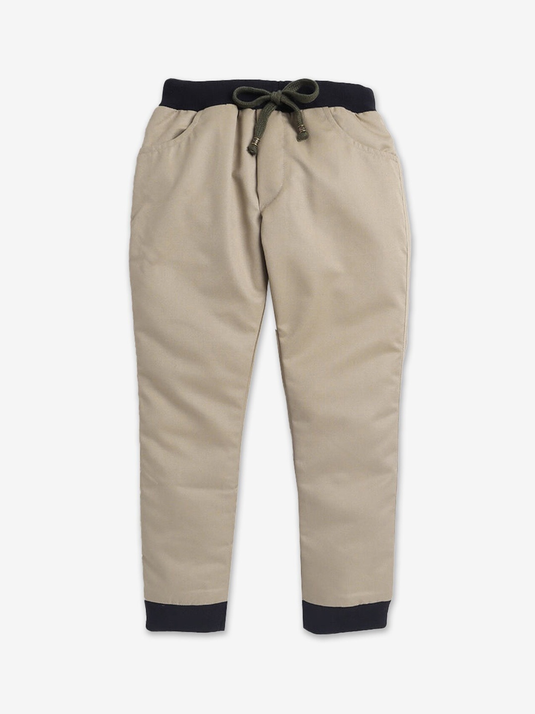 

Hopscotch Kids Beige Solid Joggers