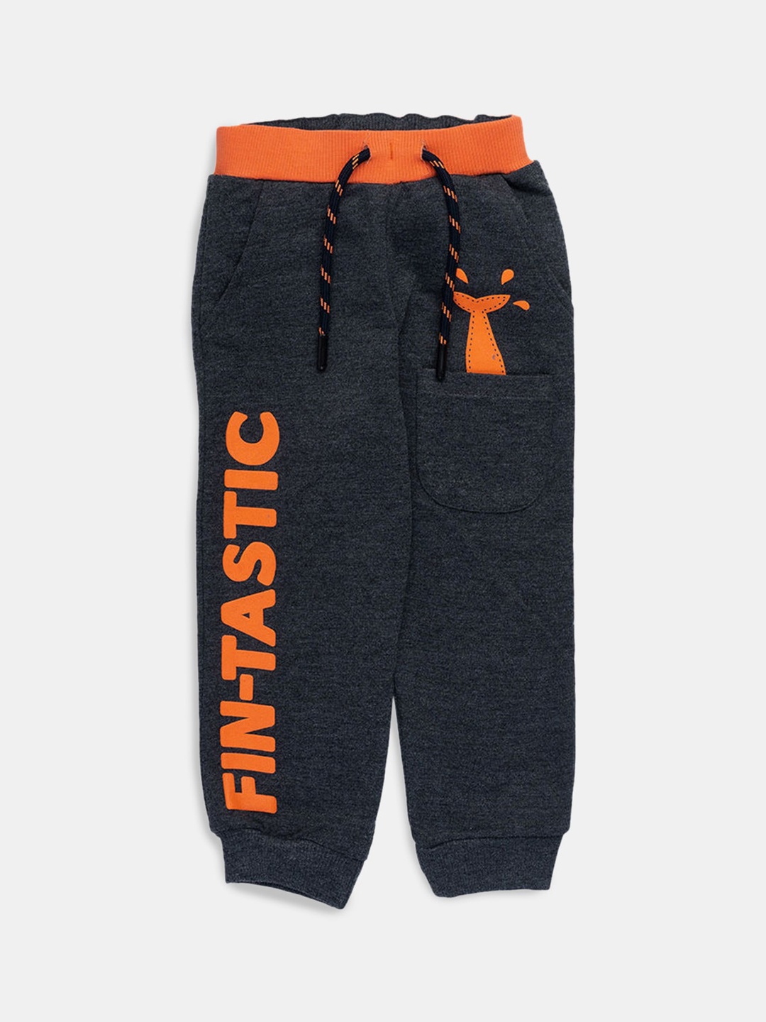 

Hopscotch Boys Black & Orange Typography Printed Cotton Joggers
