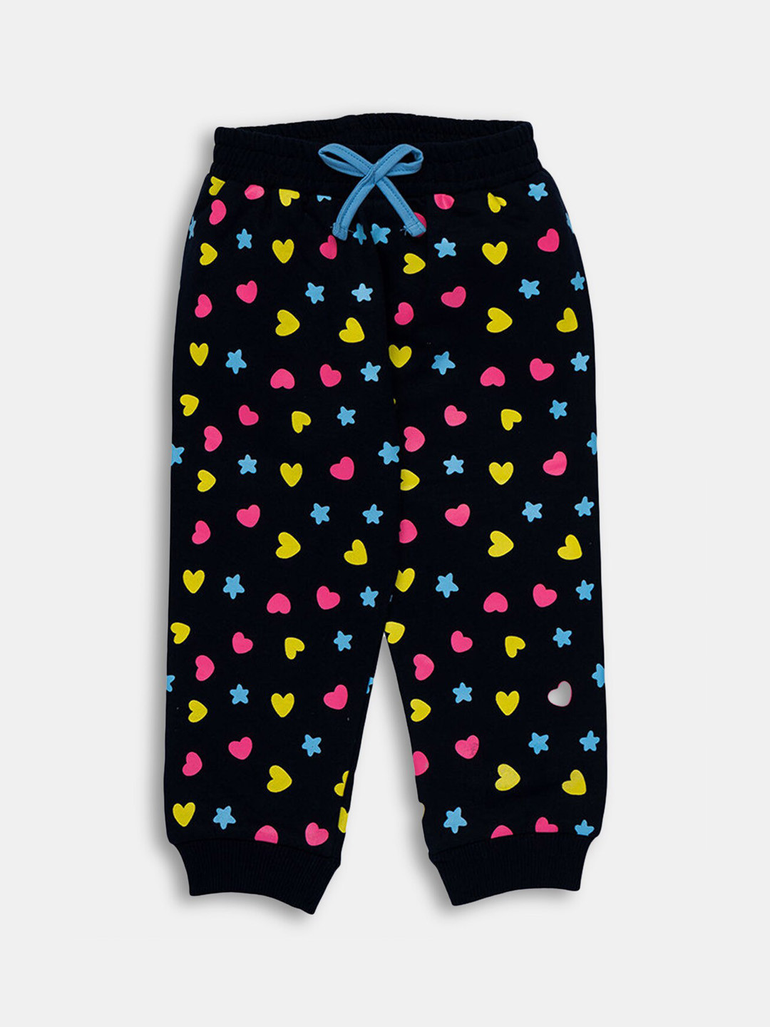 

Hopscotch Infant Navy Blue Girls Printed Cotton Joggers, Black