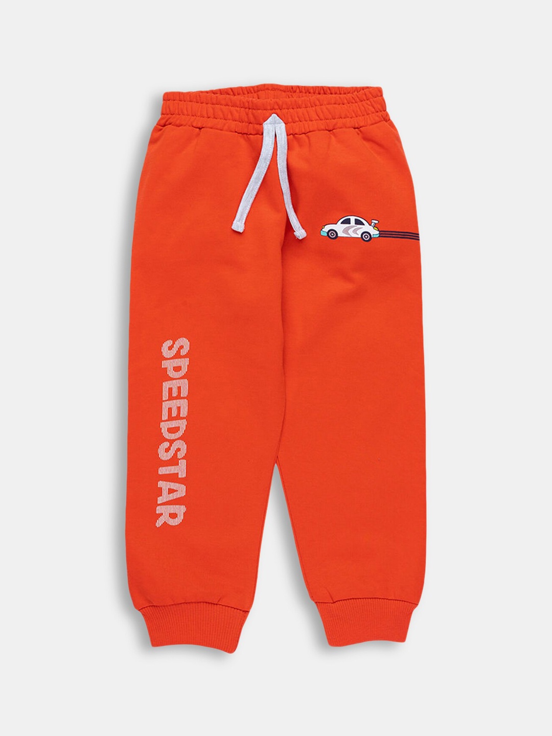 

Hopscotch Boys Orange Printed Cotton Joggers