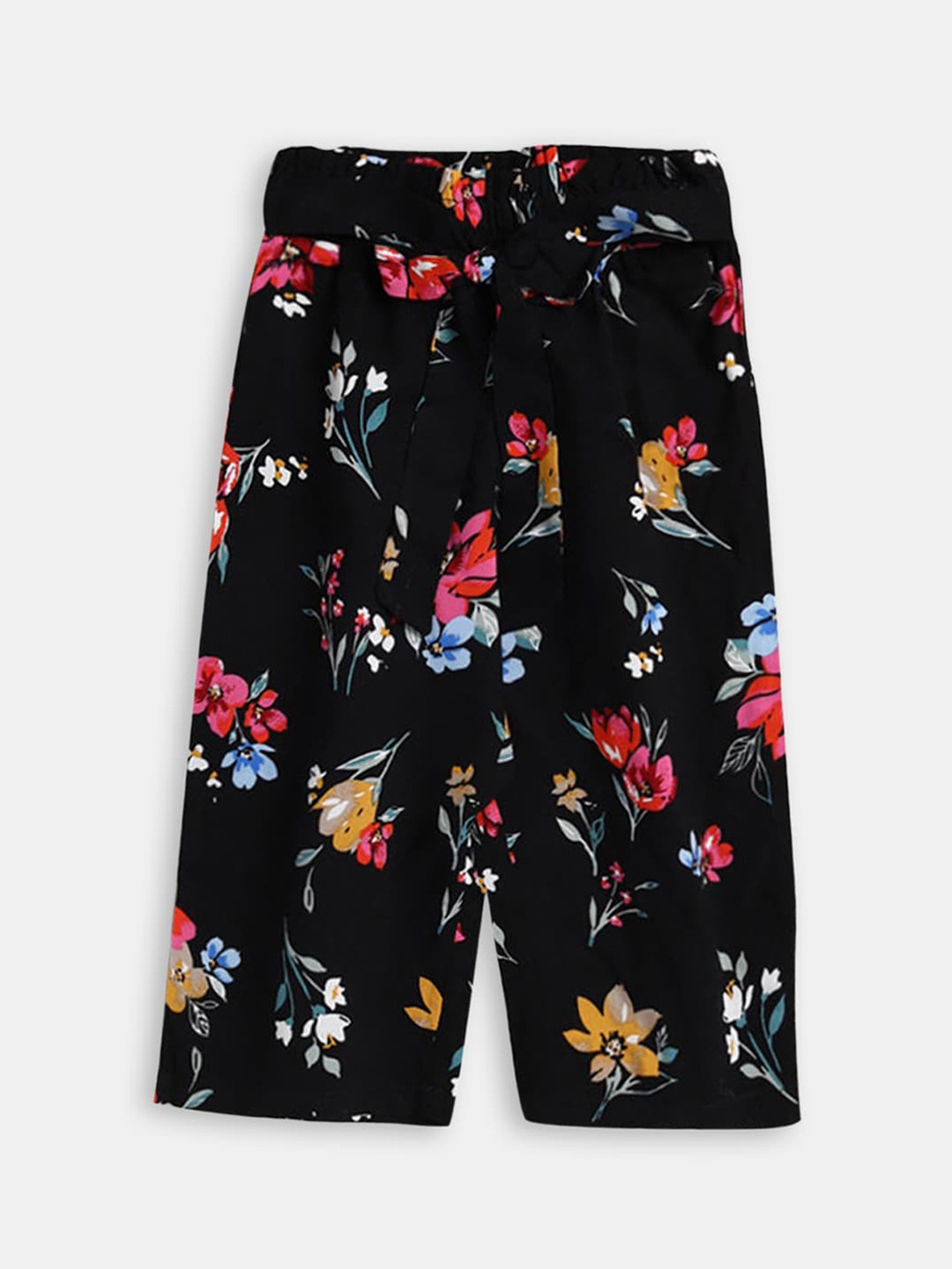 

Hopscotch Girls Black & Red Floral Printed Cropped Palazzos
