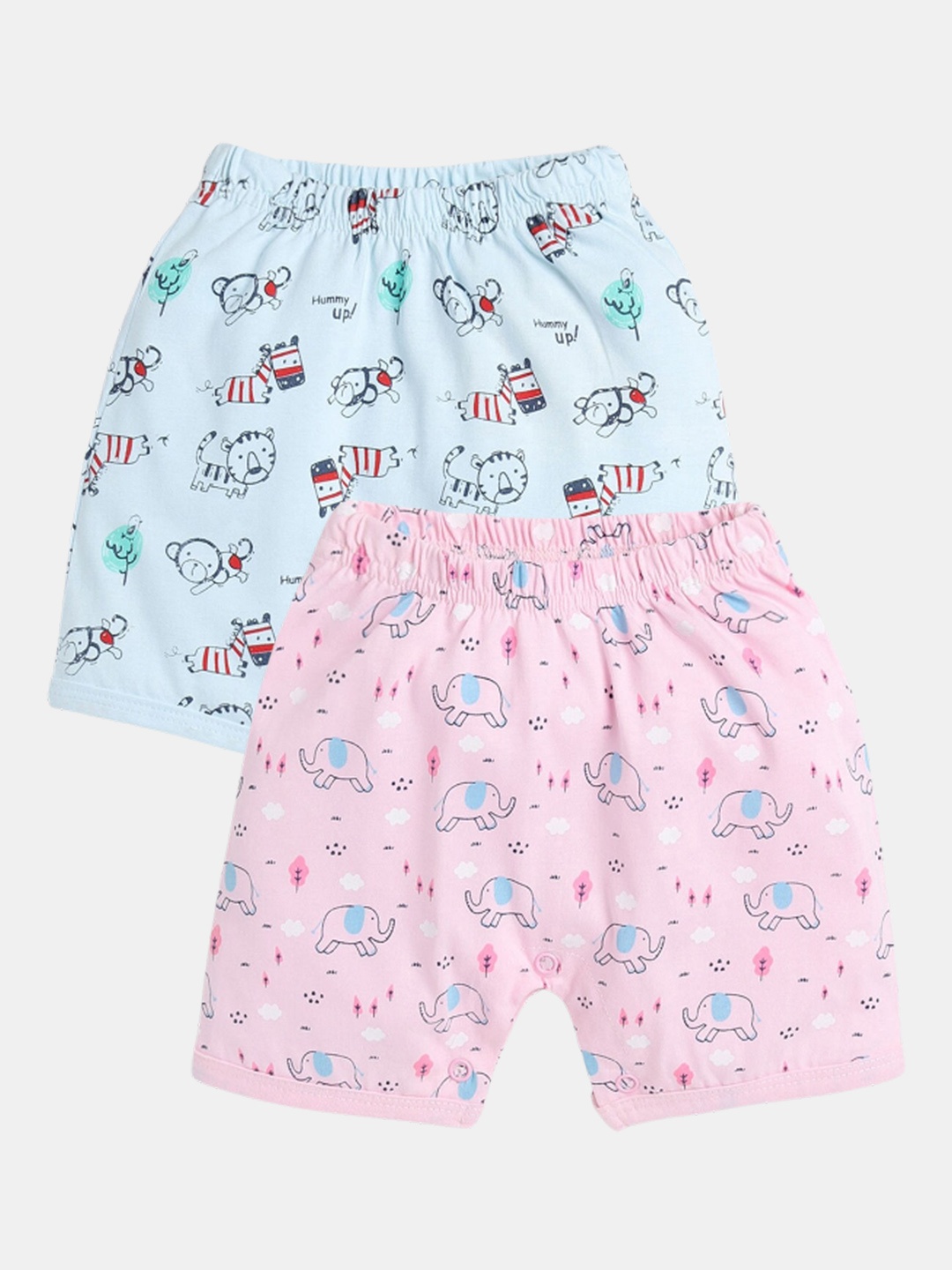 

Hopscotch Girls Pack of 2 Conversational Printed High-Rise Cotton Shorts, Blue