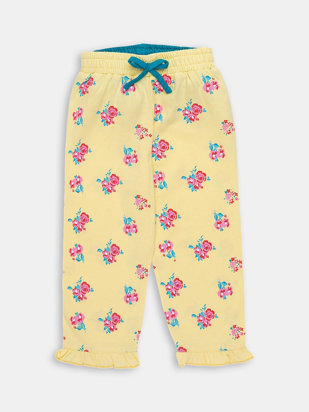 

Hopscotch Girls Yellow Floral Printed Cotton Trousers