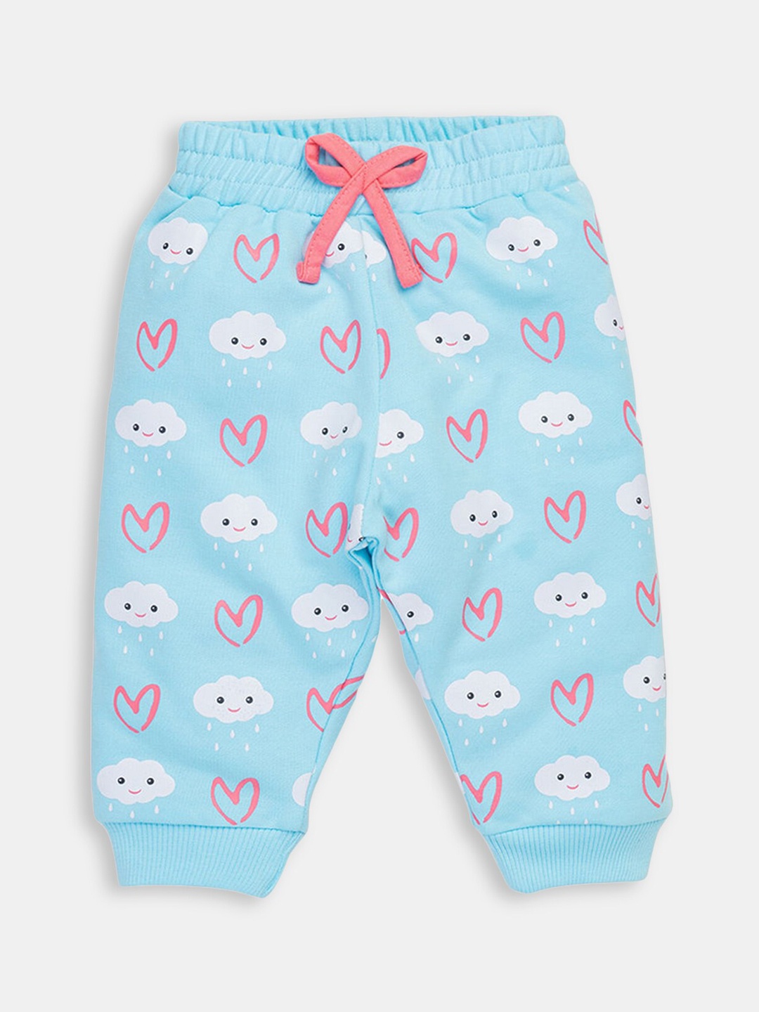 

Hopscotch Infant Girls Blue & White Printed Cotton Joggers