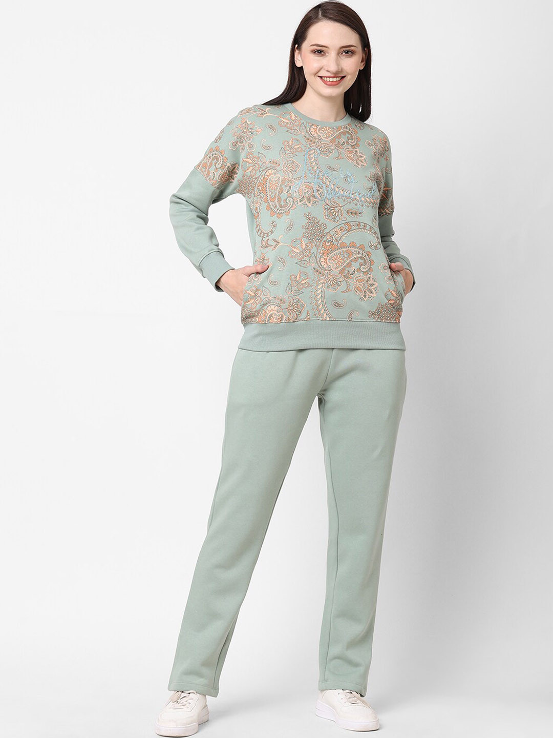 

Sweet Dreams Women Green & Copper-Toned Printed Tracksuits