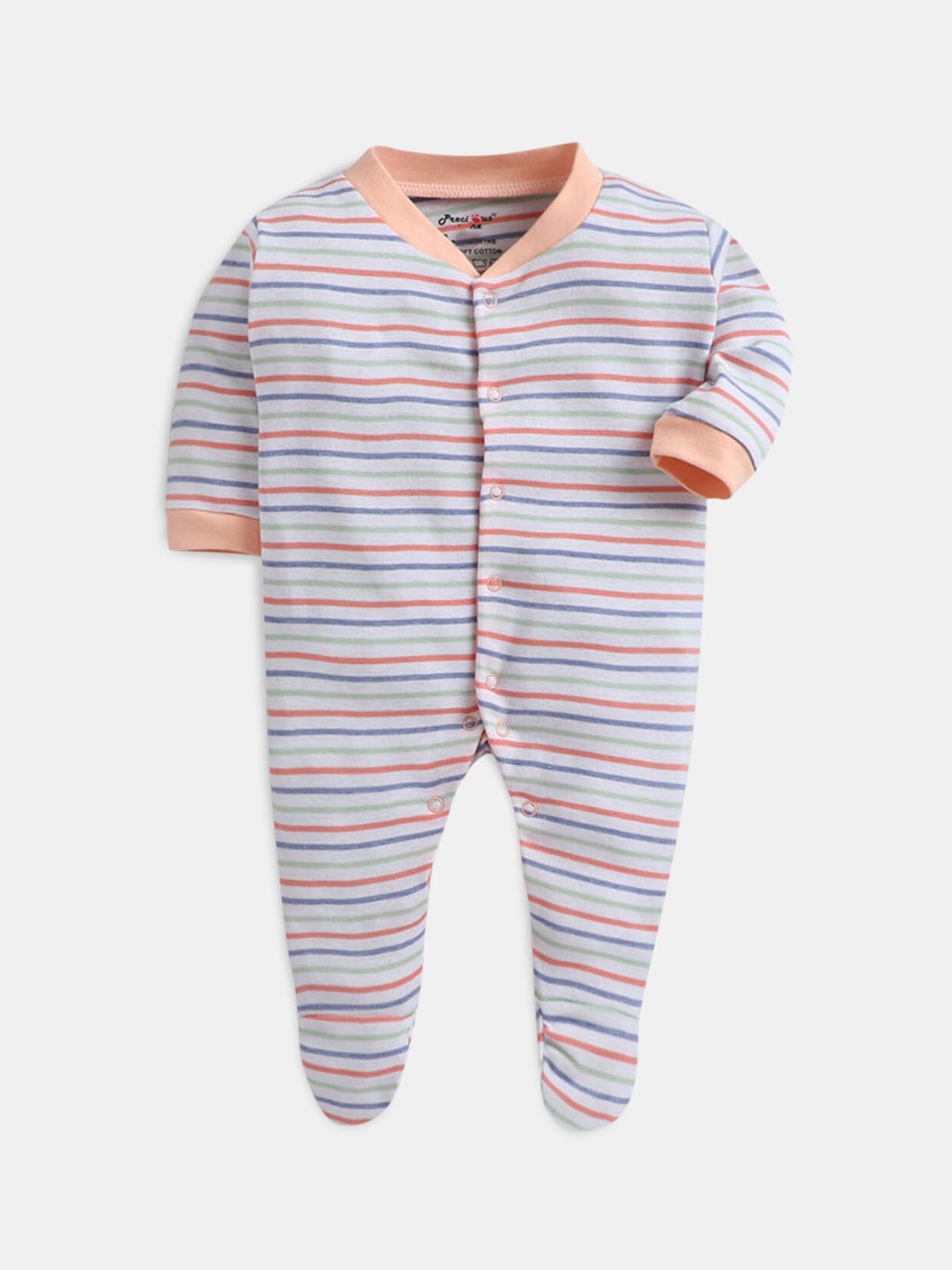 

Hopscotch Girls Peach-Coloured & White Striped Cotton Bodysuit