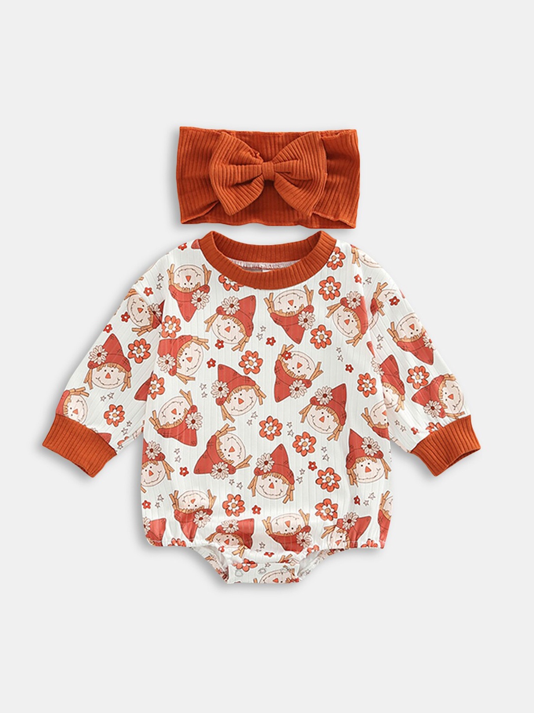 

Hopscotch Infant Girls White & Orange Printed Bodysuits
