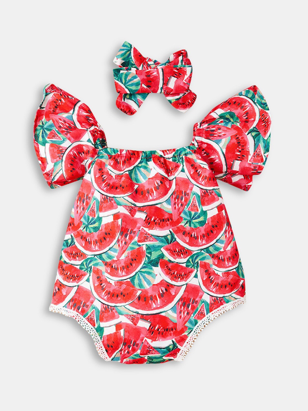 

Hopscotch Girls Red & Green Printed Bodysuit