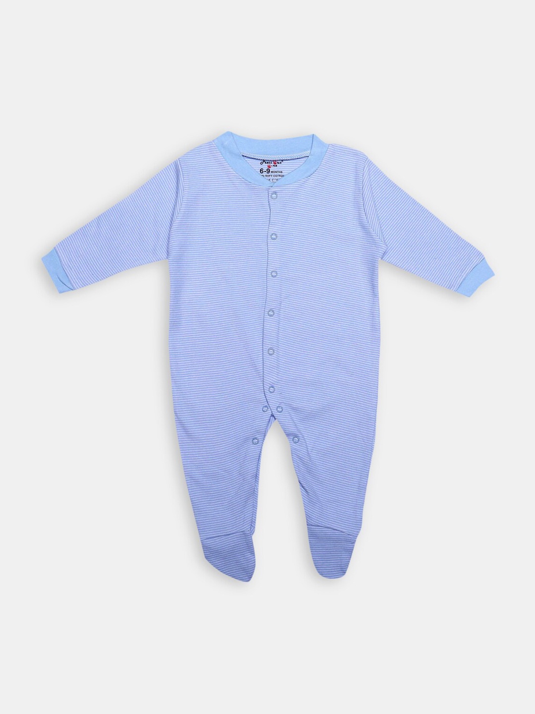 

Hopscotch Kids Blue Striped Cotton Sleepsuit