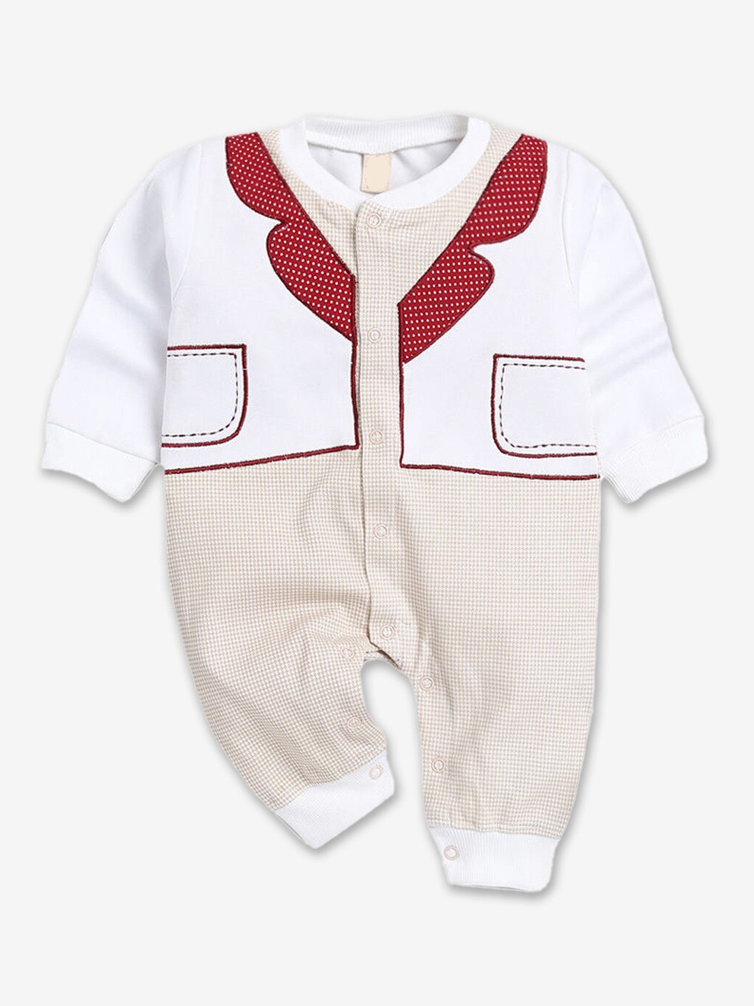 

Hopscotch Infant Boys White & Red Printed Cotton Romper