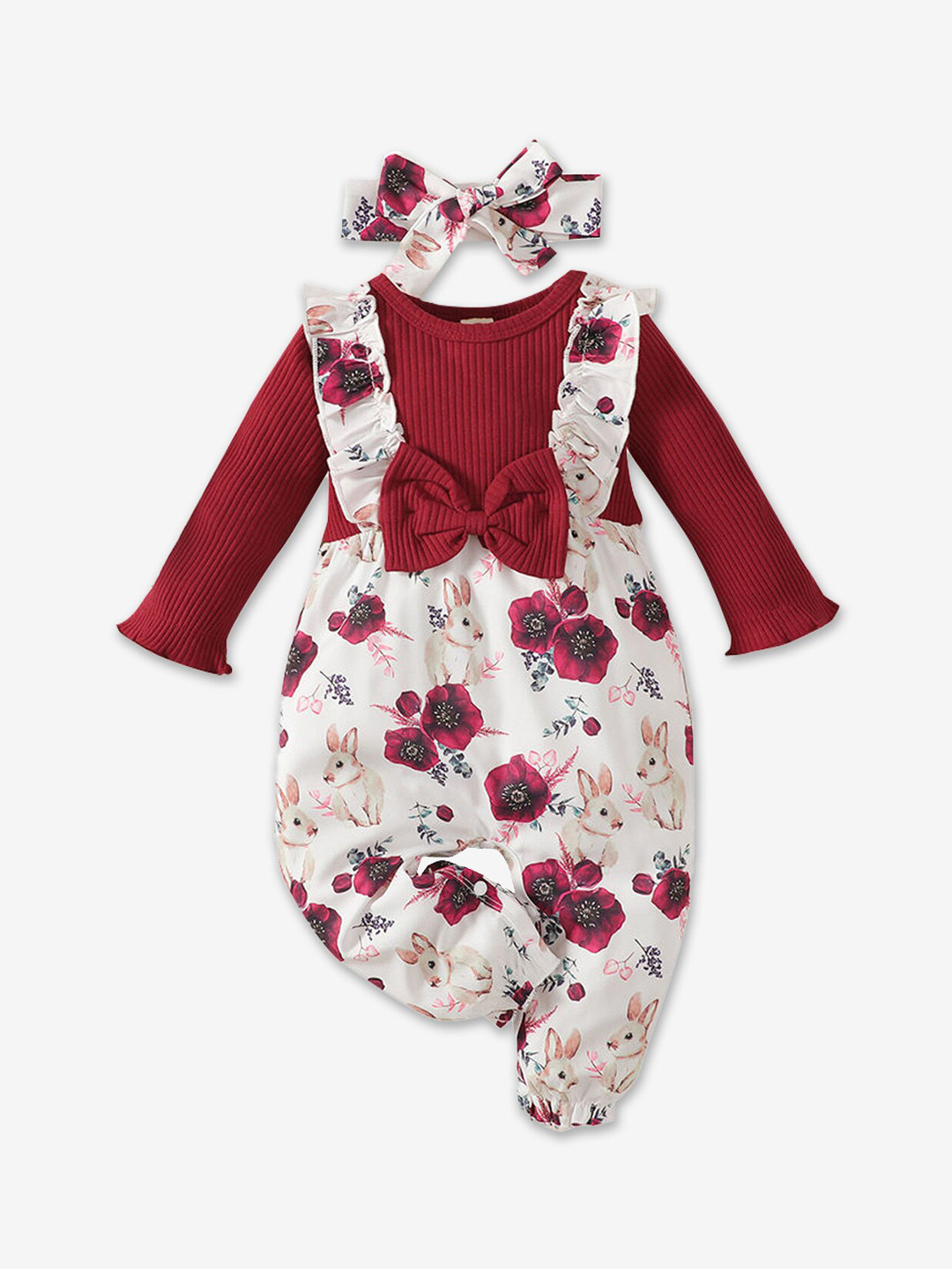 

Hopscotch Girls Red & White Floral-Printed Rompers