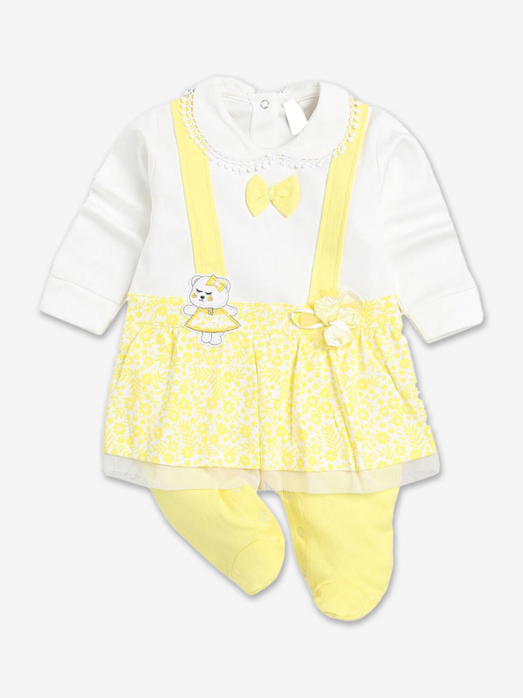 

Hopscotch Infant Girls Yellow & White Colour-Blocked Cotton Bodysuit