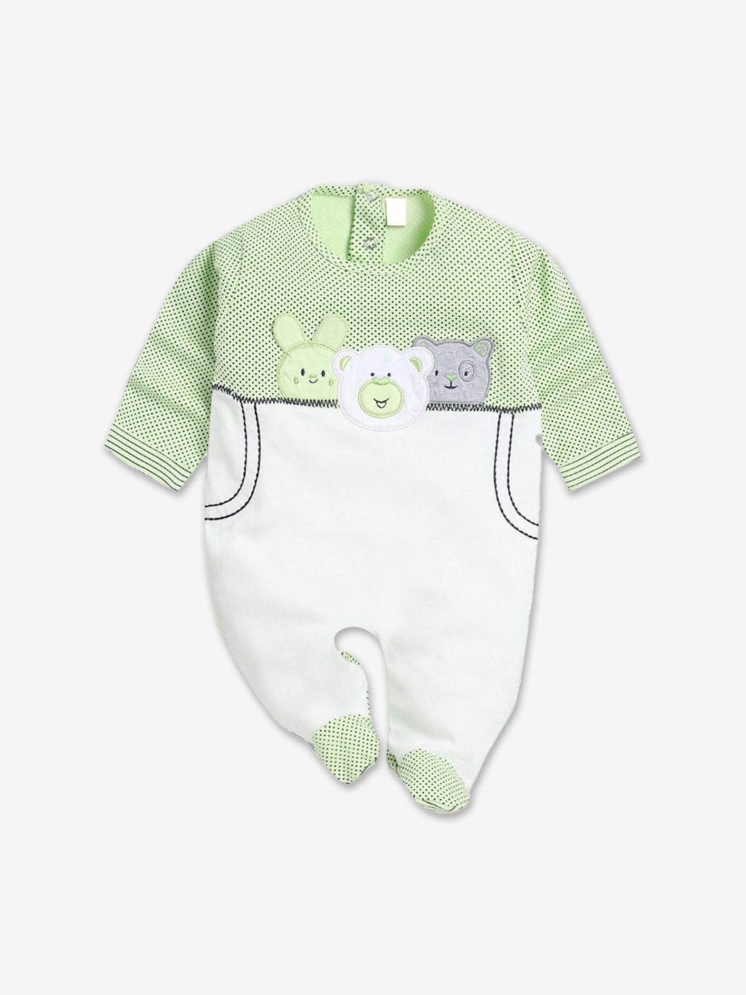 

Hopscotch Girls Green Polka Dot Printed Cotton Bodysuit