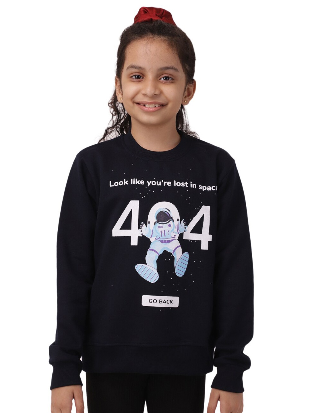 

Ninos Dreams Girls Navy Blue Astronaut Printed Fleece Sweatshirt