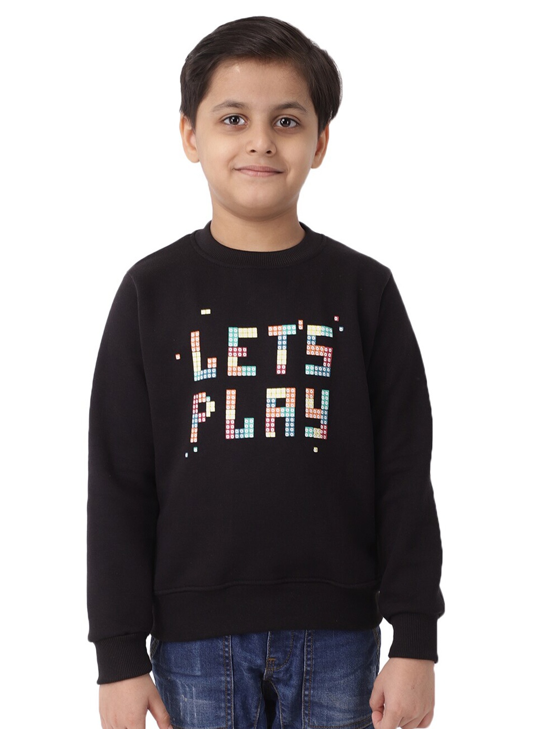 

Ninos Dreams Boys Black Lets Play Printed Fleece Sweatshirt