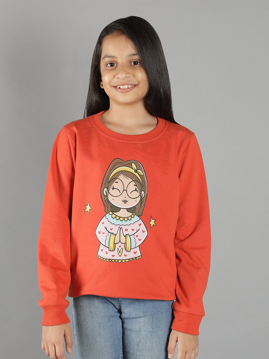 

Ninos Dreams Girls Orange Namaste Printed Fleece Sweatshirt